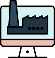 Computer Building Monitor Factory  Flat Color Icon Vector icon banner Template