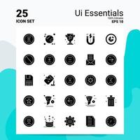 25 conjunto de iconos esenciales de ui 100 archivos editables eps 10 ideas de concepto de logotipo de empresa diseño de icono de glifo sólido vector