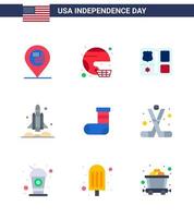 conjunto de 9 paquetes de pisos modernos en el día de la independencia de estados unidos lanzacohetes de transporte estado americano elementos de diseño vectorial editables del día de estados unidos vector