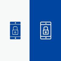Application Lock Lock Application Mobile Mobile Application Line and Glyph Solid icon Blue banner Line and Glyph Solid icon Blue banner vector