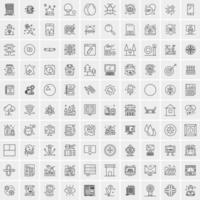 100 Universal Black Line Icons on White Background vector