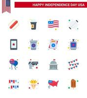 16 Creative USA Icons Modern Independence Signs and 4th July Symbols of phone party country grill barbecue Editable USA Day Vector Design Elements