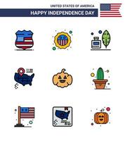 9 USA Flat Filled Line Signs Independence Day Celebration Symbols of usa pumkin adobe american location Editable USA Day Vector Design Elements