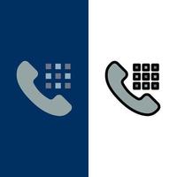 Call Dial Phone Keys  Icons Flat and Line Filled Icon Set Vector Blue Background