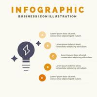 bombilla luz poder sólido icono infografía 5 pasos presentación antecedentes vector