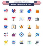 25 señales planas para el día de la independencia de estados unidos tienda dinero bebida bolsa estrella elementos de diseño vectorial editables del día de estados unidos vector