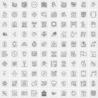 100 Universal Black Line Icons on White Background vector