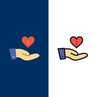 Charity Donation Giving Hand Love  Icons Flat and Line Filled Icon Set Vector Blue Background