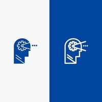 proceso cognitivo mente cabeza línea y glifo icono sólido bandera azul línea y glifo icono sólido bandera azul vector