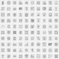 100 Universal Black Line Icons on White Background vector