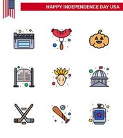 USA Happy Independence DayPictogram Set of 9 Simple Flat Filled Lines of building native american usa american day Editable USA Day Vector Design Elements