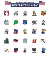 Group of 25 Flat Filled Lines Set for Independence day of United States of America such as hat american indiana usa chrysler Editable USA Day Vector Design Elements