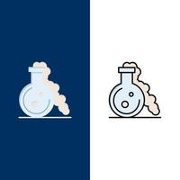 Flask Lab Test Medical  Icons Flat and Line Filled Icon Set Vector Blue Background