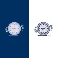 reloj de respaldo en el sentido de las agujas del reloj en contra del tiempo vector de icono de color plano