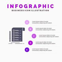 archivo informe factura tarjeta lista de verificación icono sólido infografía 5 pasos presentación antecedentes vector