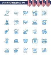 paquete de feliz día de la independencia de 25 signos y símbolos de blues para hombres mapa de botellas bebida americana elementos de diseño vectorial editables del día de estados unidos vector