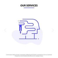 plantilla de tarjeta web de icono de glifo sólido de gran pensamiento de impresión humana de nuestros servicios vector