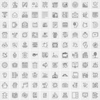 100 Universal Black Line Icons on White Background vector