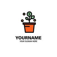 Growing Money Success Pot Plant Business Logo Template Flat Color vector