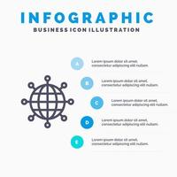 icono de línea moderna global de conexiones comerciales con fondo de infografía de presentación de 5 pasos vector