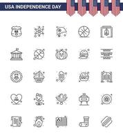 Pack of 25 creative USA Independence Day related Lines of bell usa head sports backetball Editable USA Day Vector Design Elements