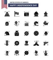 USA Independence Day Solid Glyph Set of 25 USA Pictograms of burger sweet american muffin cake Editable USA Day Vector Design Elements