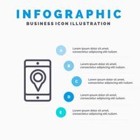 Mobile Cell Map Location Line icon with 5 steps presentation infographics Background vector