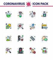 Novel Coronavirus 2019nCoV 16 Flat Color Filled Line icon pack communication sanitizer infrared hand sanitizer airoplan viral coronavirus 2019nov disease Vector Design Elements