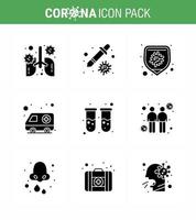 Covid19 icon set for infographic 9 Solid Glyph Black pack such as blood hospital virus car virus viral coronavirus 2019nov disease Vector Design Elements