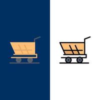 Cart Trolley Shopping Buy  Icons Flat and Line Filled Icon Set Vector Blue Background