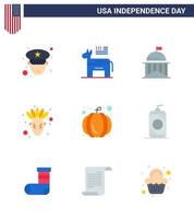Set of 9 USA Day Icons American Symbols Independence Day Signs for usa festival american flag thanksgiving american Editable USA Day Vector Design Elements