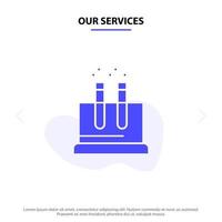 Our Services Lab Test Tube Science Solid Glyph Icon Web card Template vector