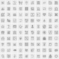 100 Universal Black Line Icons on White Background vector