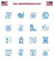 Set of 16 Vector Blues on 4th July USA Independence Day such as landmark building flag usa ball Editable USA Day Vector Design Elements