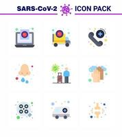 Covid19 icon set for infographic 9 Flat Color pack such as health cold transmission allergy medical viral coronavirus 2019nov disease Vector Design Elements