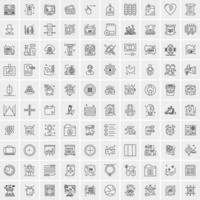 100 Universal Black Line Icons on White Background vector