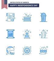 Set of 9 Vector Blues on 4th July USA Independence Day such as award usa america american scroll Editable USA Day Vector Design Elements