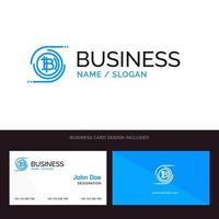 bitcoins cadena de bloque de bitcoin moneda criptográfica descentralizada azul logotipo comercial y plantilla de tarjeta de presentación diseño frontal y posterior vector
