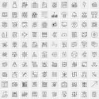 100 Universal Black Line Icons on White Background vector