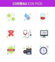 corona virus prevention covid19 tips to avoid injury 9 Flat Color icon for presentation ribbon hiv fever cancer donation viral coronavirus 2019nov disease Vector Design Elements