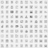 100 Universal Black Line Icons on White Background vector