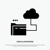 Cloud Folder Storage File Solid Black Glyph Icon vector