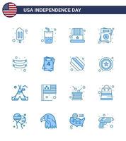 USA Happy Independence DayPictogram Set of 16 Simple Blues of sausage food cap wedding love Editable USA Day Vector Design Elements