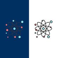 Atom Particle Molecule Physics  Icons Flat and Line Filled Icon Set Vector Blue Background