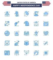 25 USA Blue Pack of Independence Day Signs and Symbols of muffin cake usa usa hat Editable USA Day Vector Design Elements