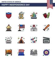 paquete grande de 16 estados unidos feliz día de la independencia líneas planas llenas de vector de estados unidos y símbolos editables de muffin cake independece botella americana elementos de diseño de vector de día de estados unidos editables