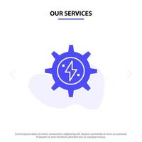 Our Services Gear Energy Solar Power Solid Glyph Icon Web card Template vector