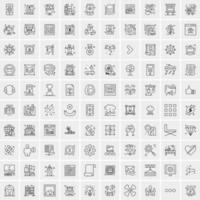 100 Universal Black Line Icons on White Background vector