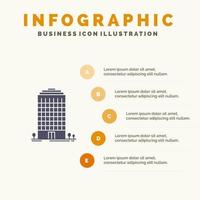 Building Office Tower Space Solid Icon Infographics 5 Steps Presentation Background vector