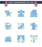 Happy Independence Day USA Pack of 9 Creative Blues of american ball rugby office ball slot Editable USA Day Vector Design Elements